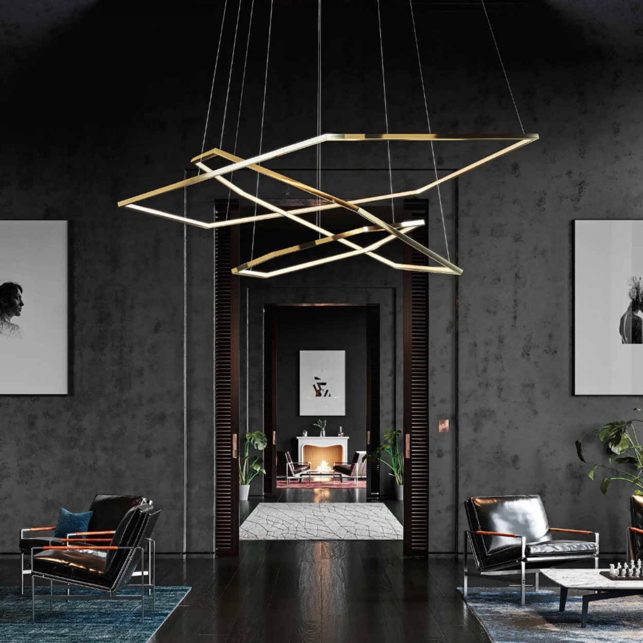 ANKUR GEOM HEXAGON 3 RING CONTEMPORARY LED CHANDELIER at the