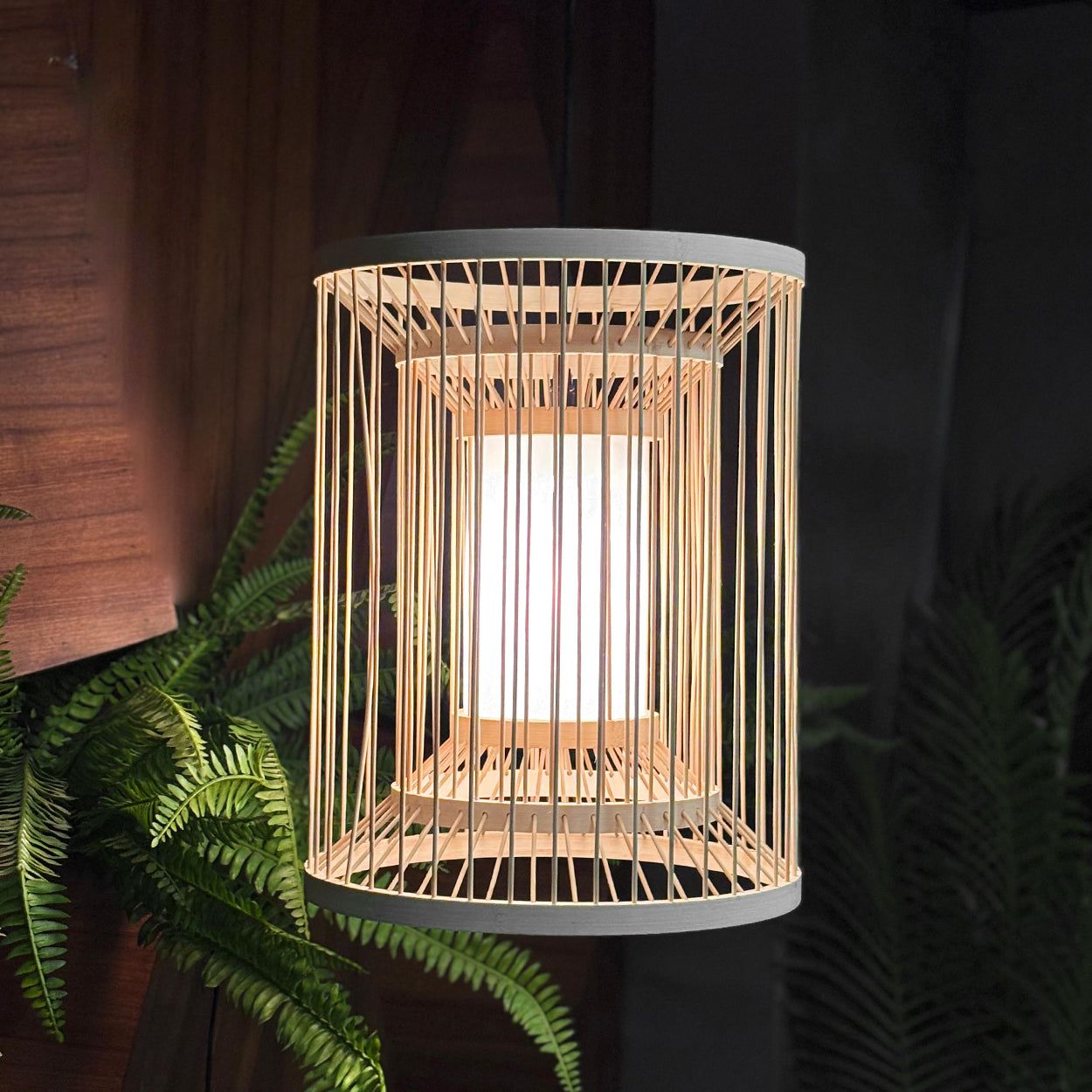 ANKUR VERDI NATURAL BAMBOO CANE AND FABRIC PENDANT LIGHT