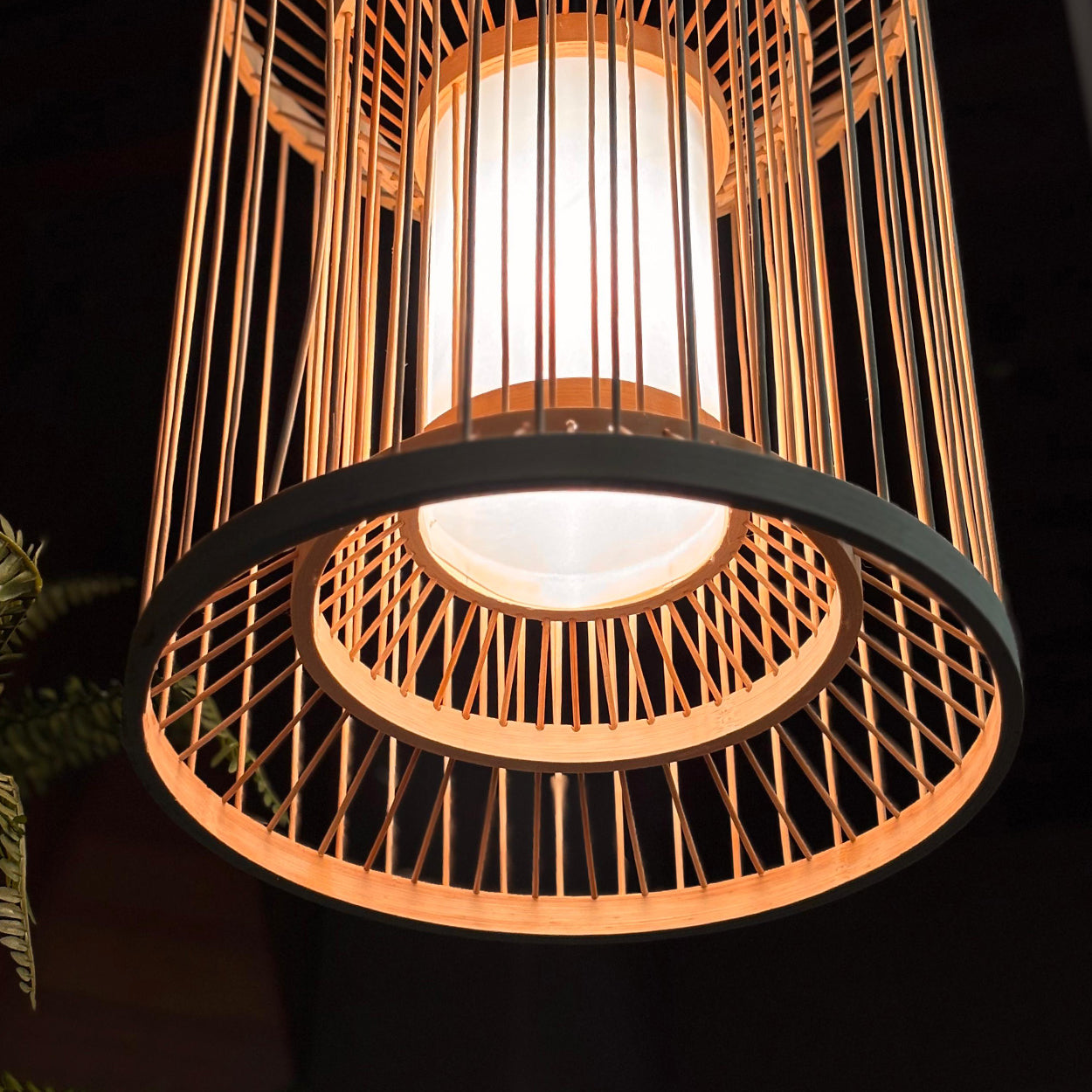 ANKUR VERDI NATURAL BAMBOO CANE AND FABRIC PENDANT LIGHT