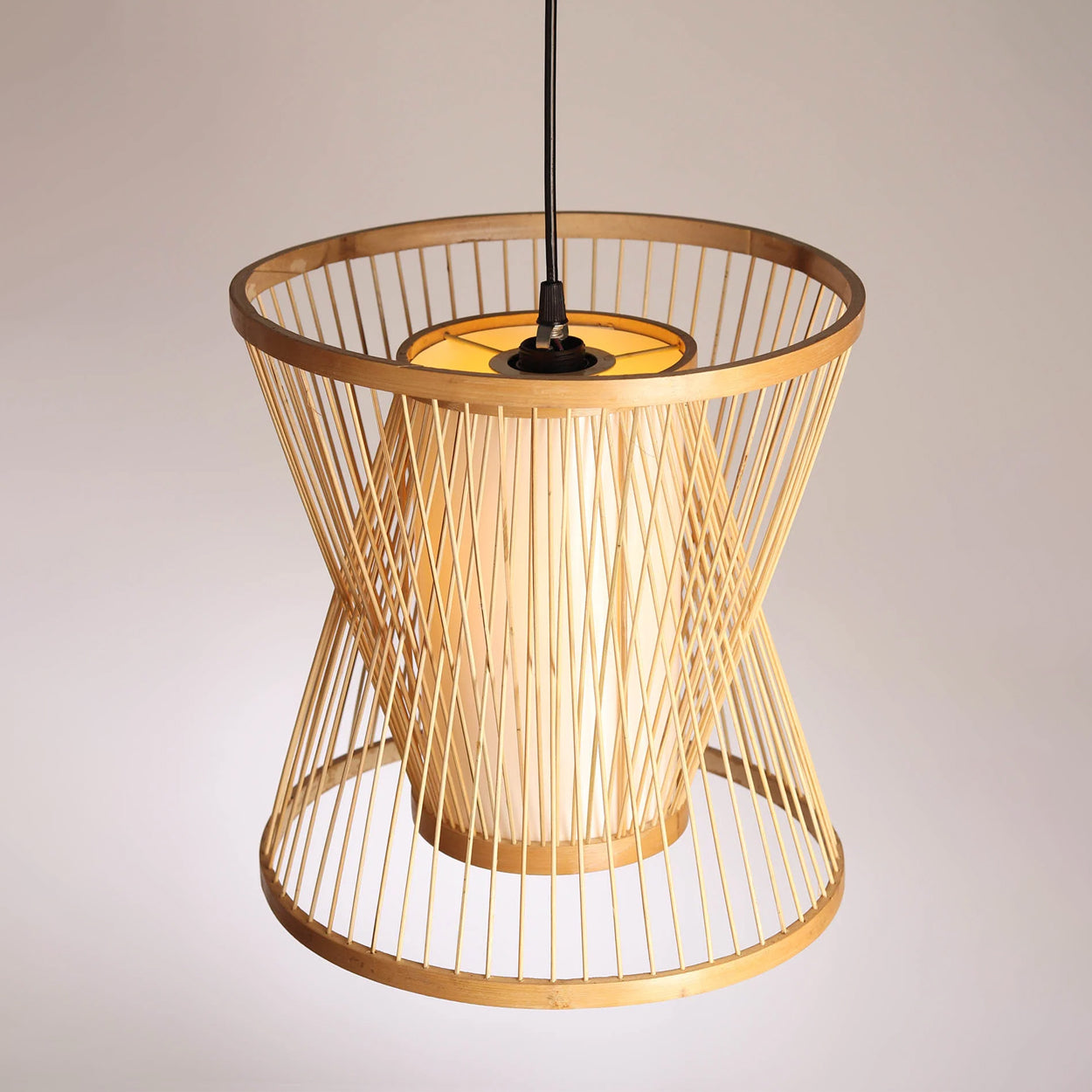 ANKUR SYLO NATURAL BAMBOO CANE AND FABRIC PENDANT LIGHT