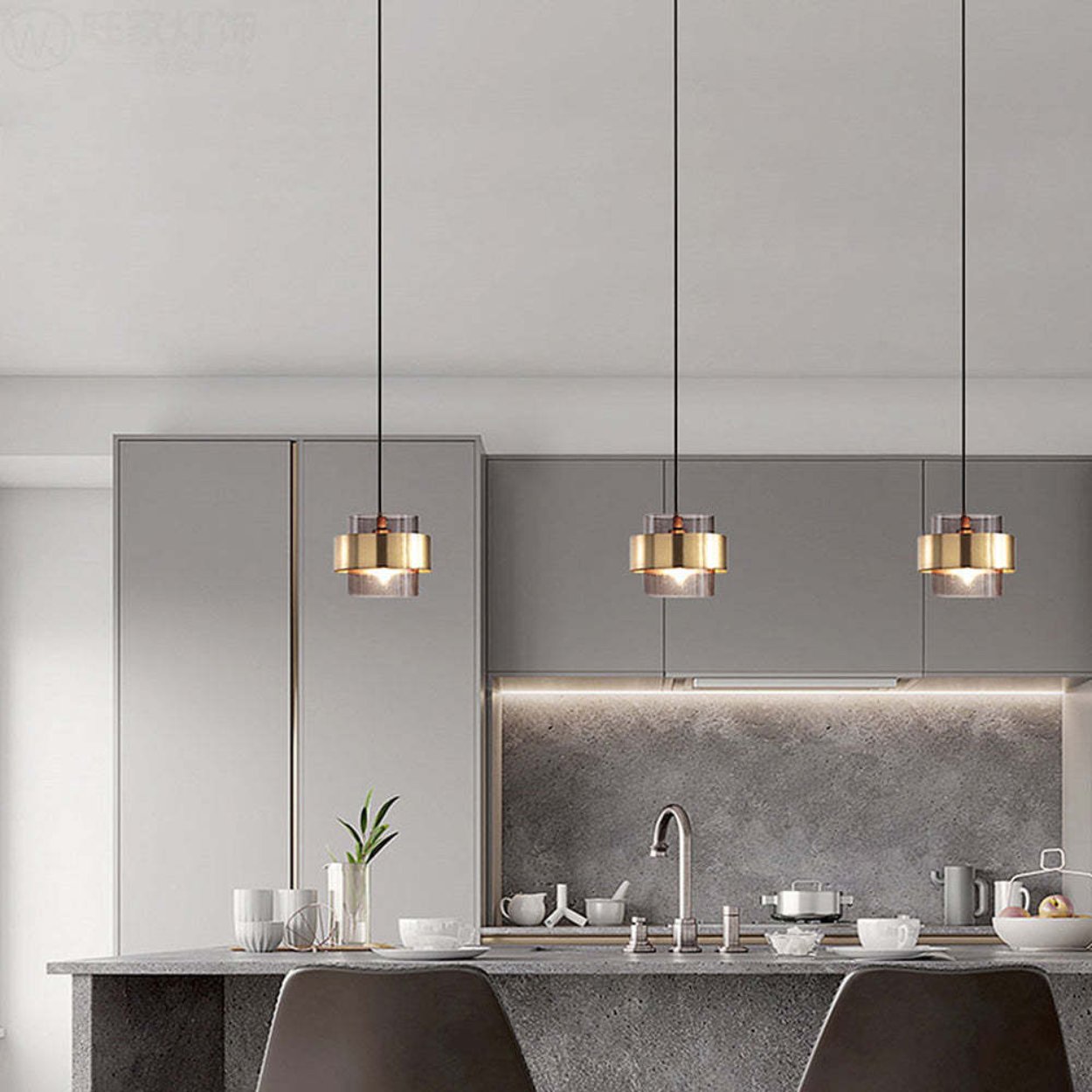 ANKUR LIGHTING DUAL-LAYER GLASS AND METAL MODERN GLASS PENDANT LIGHT