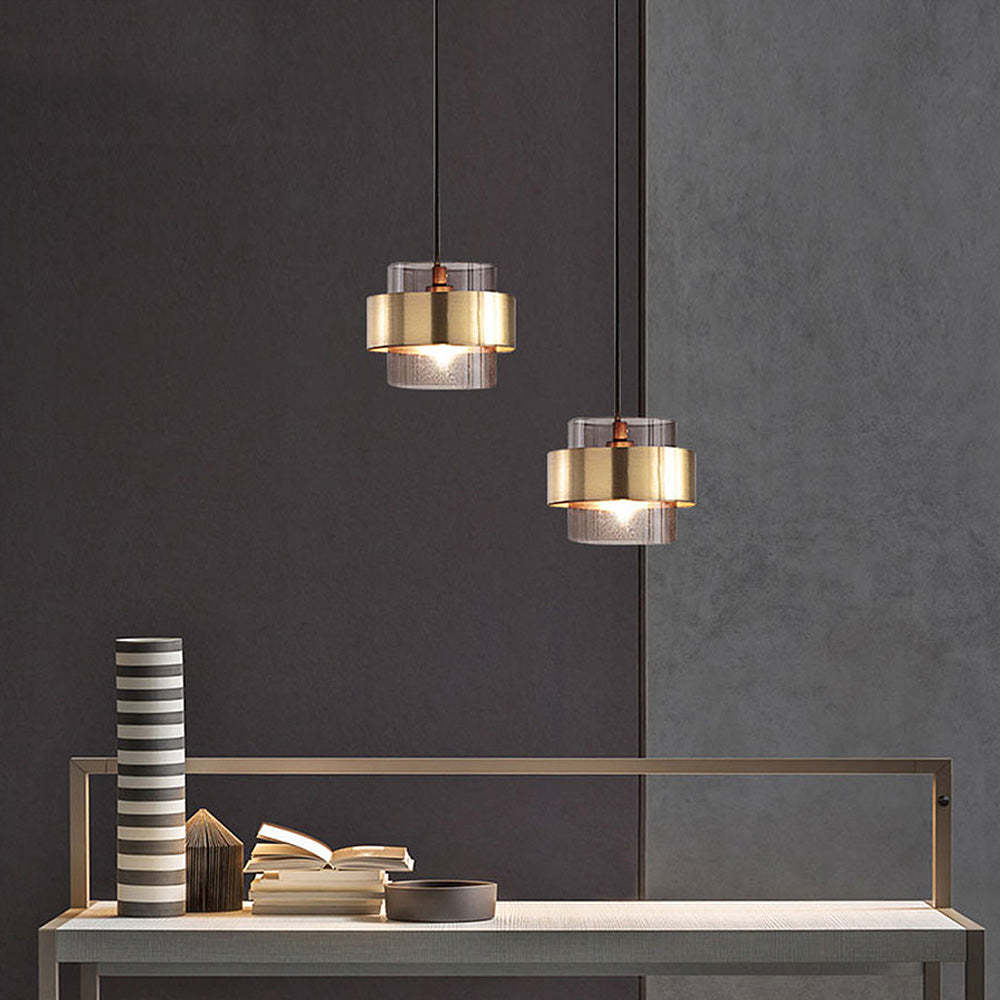 ANKUR LIGHTING DUAL-LAYER GLASS AND METAL MODERN GLASS PENDANT LIGHT