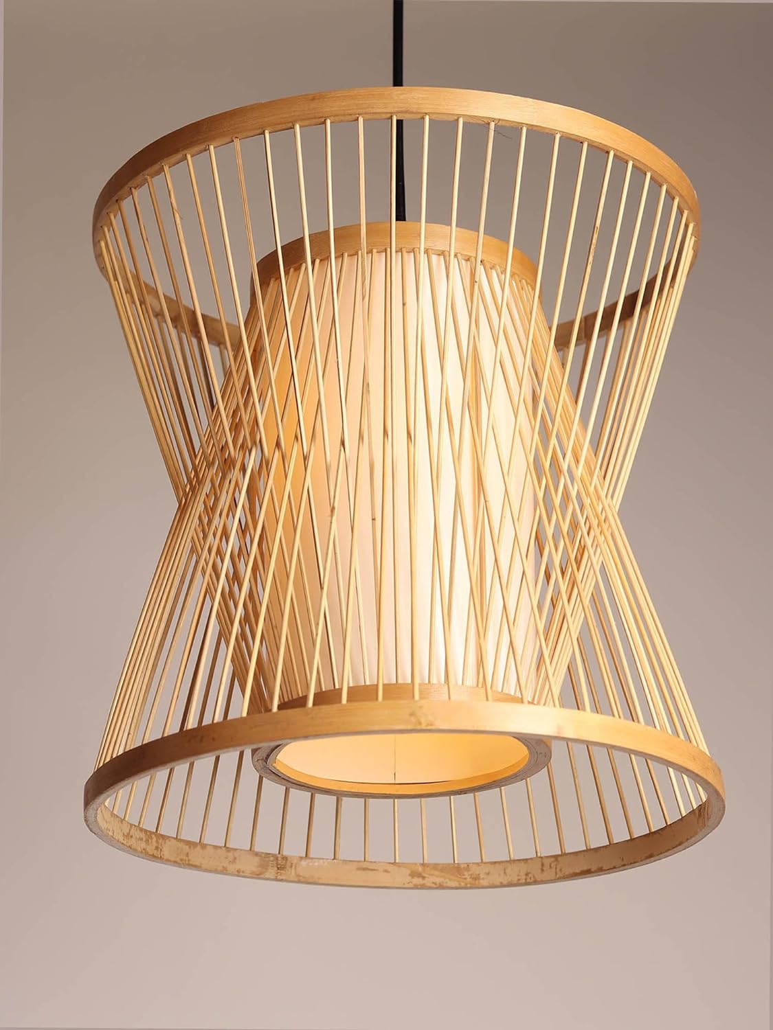 ANKUR SYLO NATURAL BAMBOO CANE AND FABRIC PENDANT LIGHT