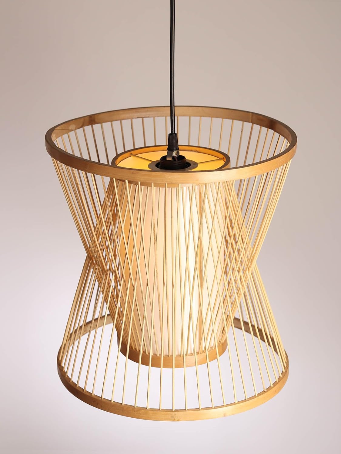 ANKUR SYLO NATURAL BAMBOO CANE AND FABRIC PENDANT LIGHT