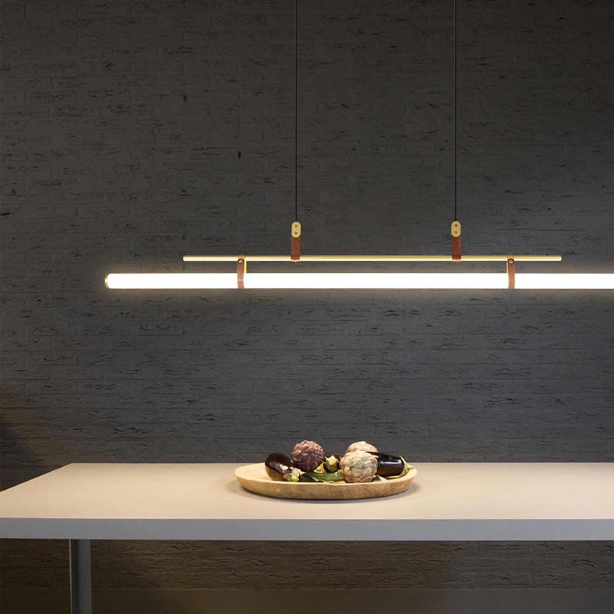 ANNA LINEAR LED TUBE WITH LEATHER HANGING LIGHT