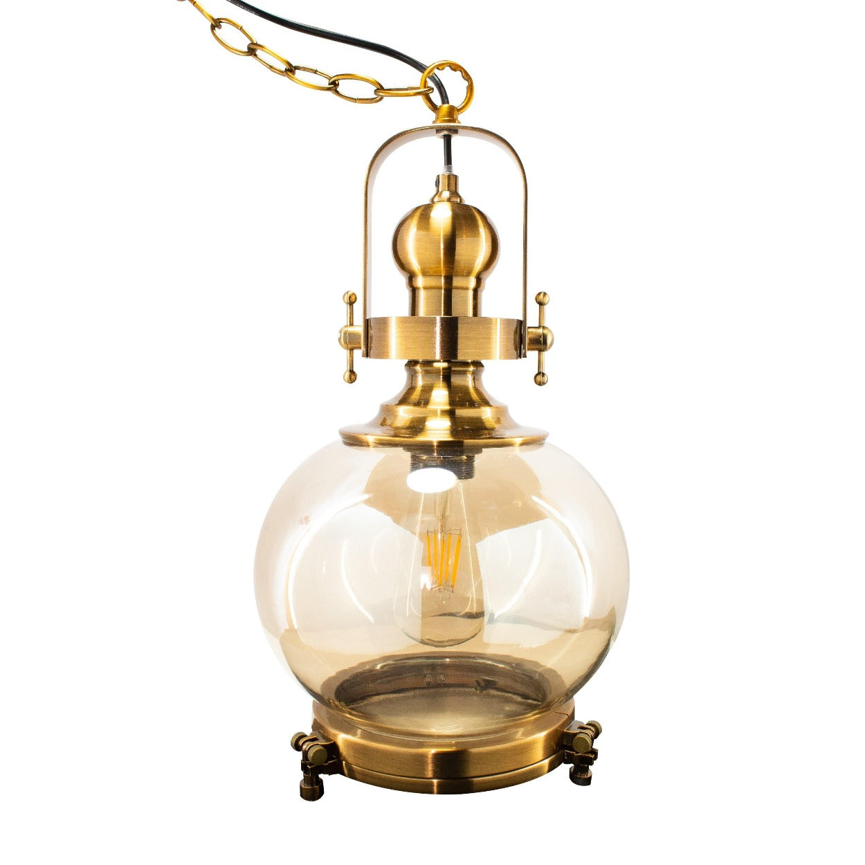 ANTIQUE BRASS GLASS CYLINDER HANGING LIGHT